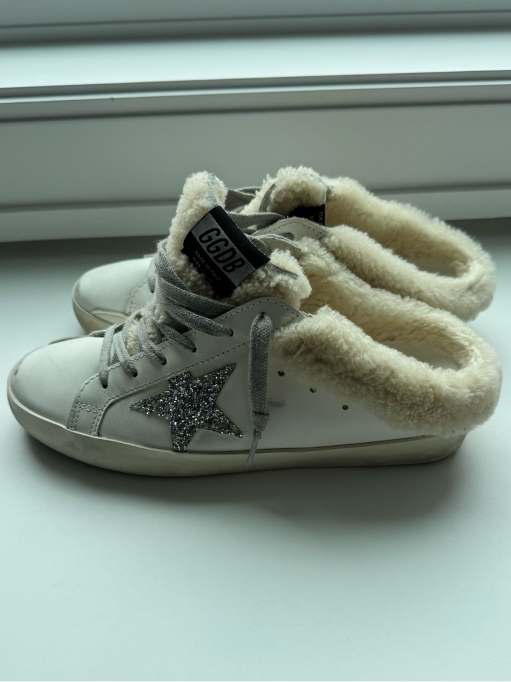 Golden Goose Superstar Shearling-Trim White Sneaker with Silver Star - Picture 4 of 5